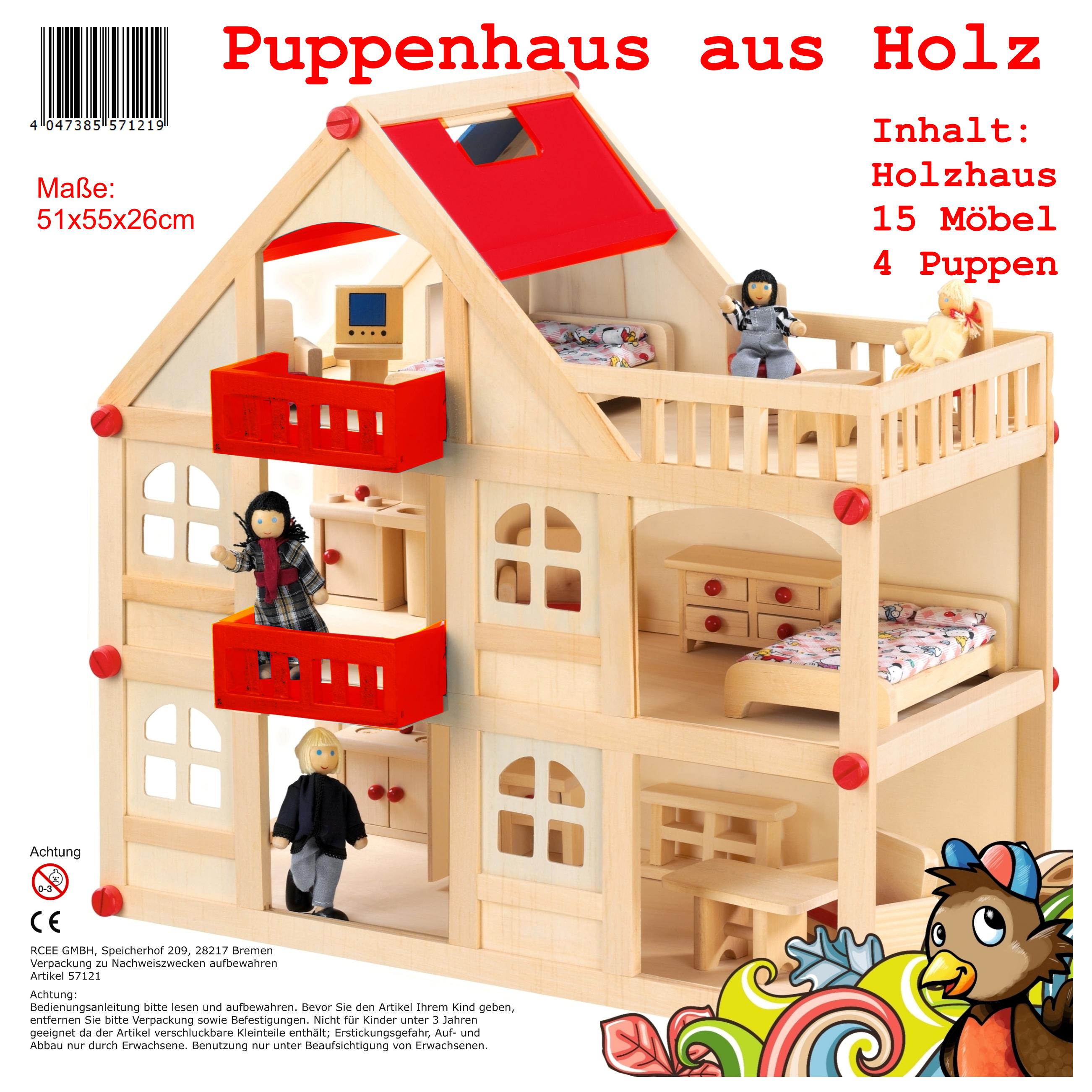 Große Holzpuppenhaus Residenz Drei Puppen 